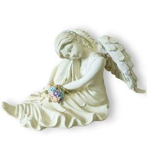 Serene Angel AngelStar Platinum Series Angel Head on Knee Colorful Bouquet #8328